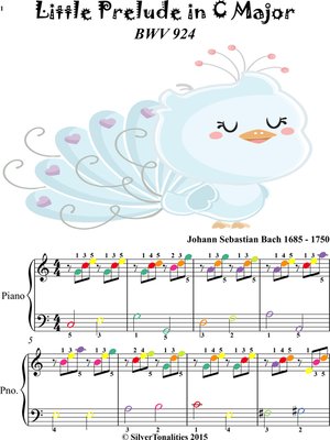 cover image of Little Prelude in C Major BWV 924 Easy Piano Sheet Music with Colored Notes